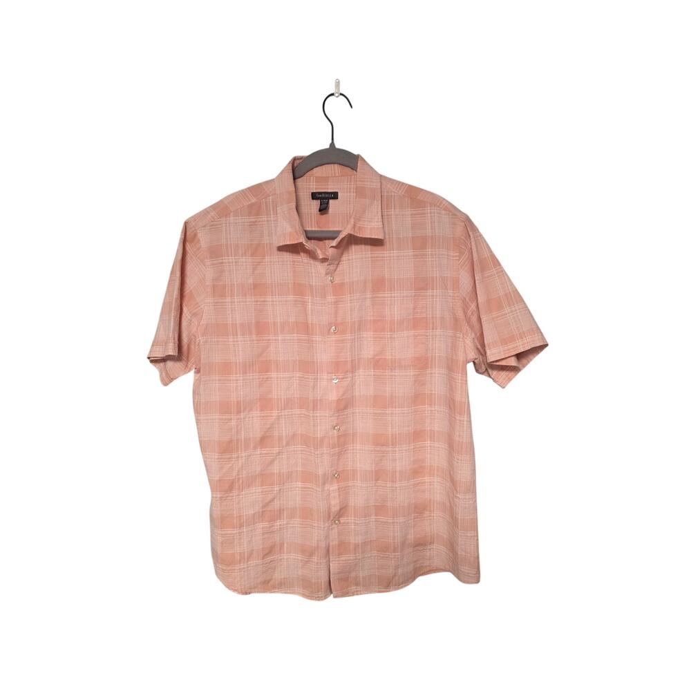 Van Heusen Men's XL Pink Coral Plaid Button Down Shirt Business Casual Work